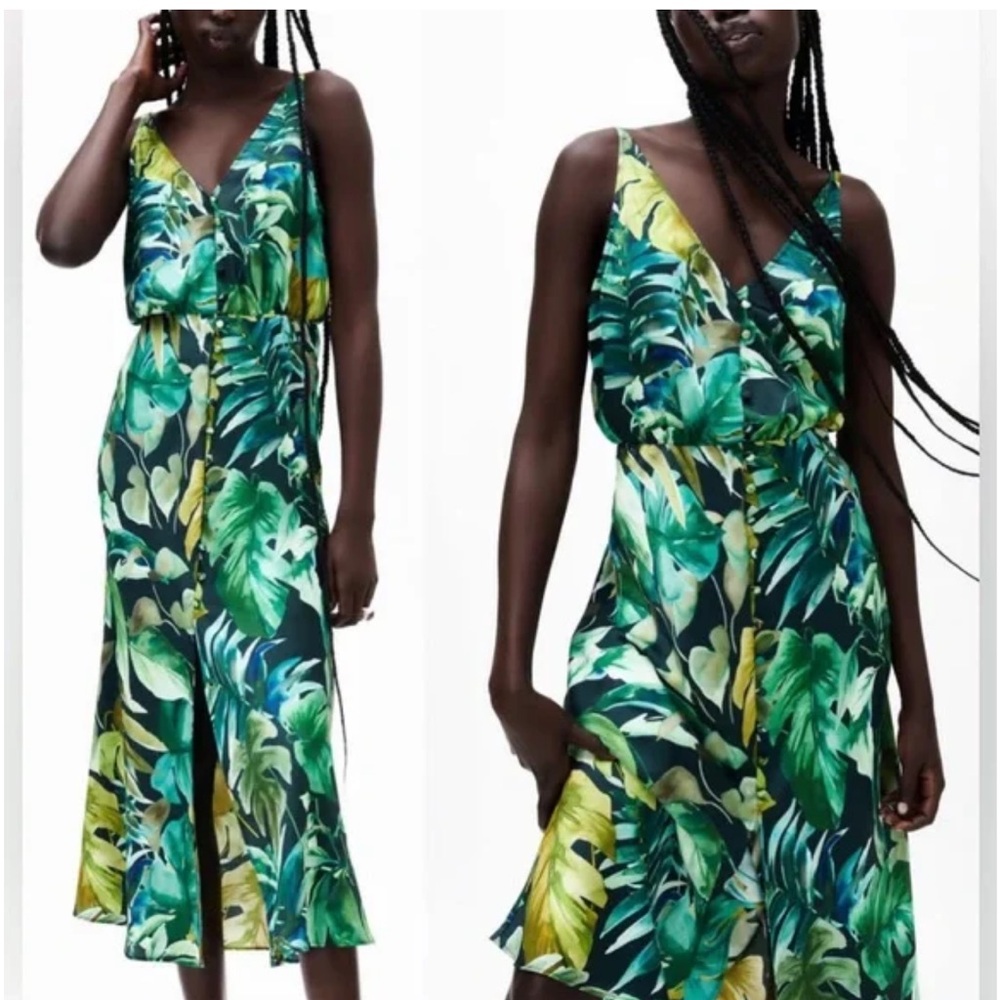 NWOT Zara Leaf Print Slip Dress